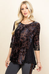 Brown Ella Burnout Paisley Velvet Tunic Top - Side