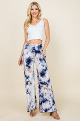 Navy Tie Dye Wide Leg Palazzo Pants - Full