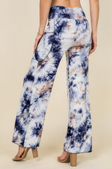 Navy Tie Dye Wide Leg Palazzo Pants - Back