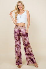 Burgundy Tie Dye Wide Leg Palazzo Pants - Full