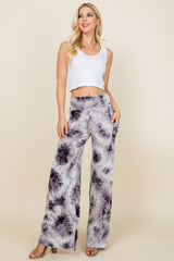 Black/White Tie Dye Wide Leg Palazzo Pants - Full