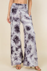 Black/White Tie Dye Wide Leg Palazzo Pants - Front