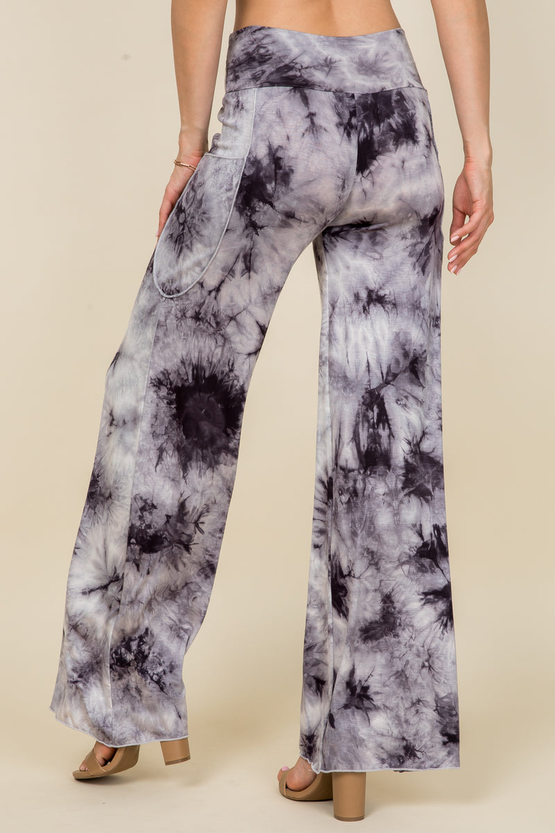 Black/White Tie Dye Wide Leg Palazzo Pants - Back