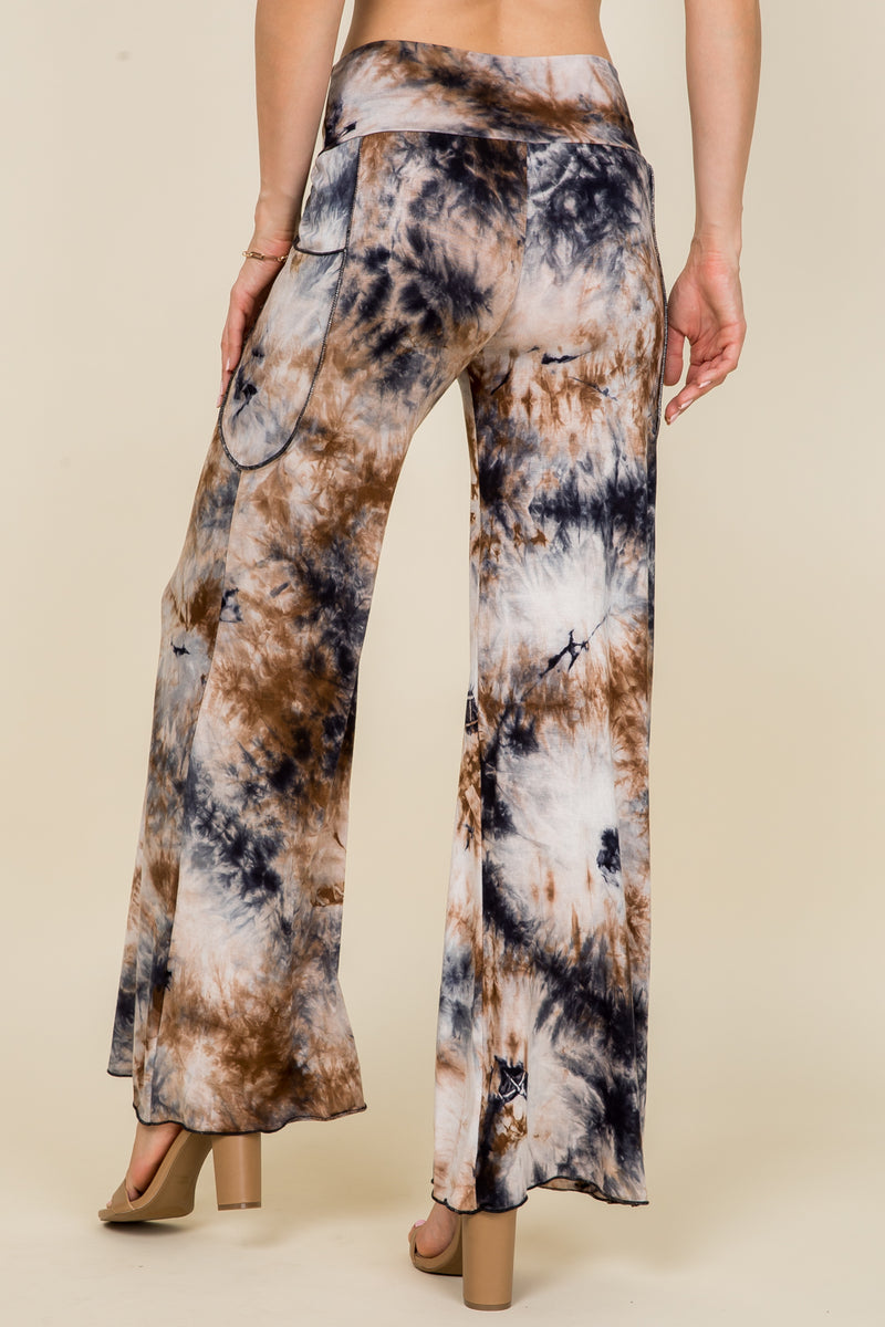 Dark Navy Tie Dye Wide Leg Palazzo Pants - Back