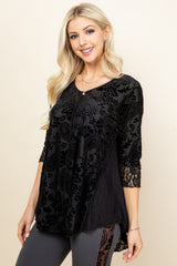 Black Ella Burnout Paisley Velvet Tunic Top - Front