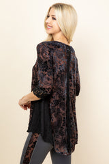 Brown Ella Burnout Paisley Velvet Tunic Top - Back