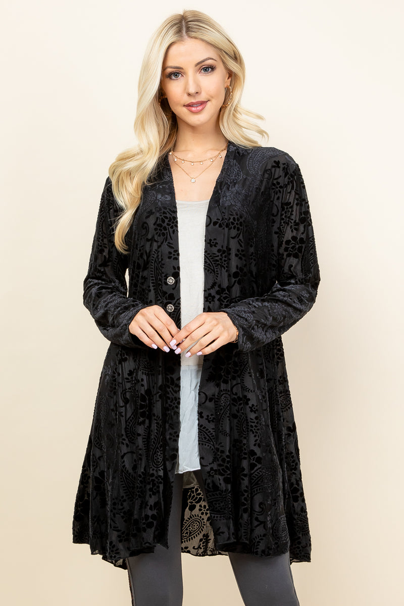 Black Chloe Burnout Paisley Velvet Jacket - Front