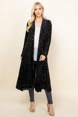 Black Chloe Burnout Paisley Velvet Long Jacket - Front