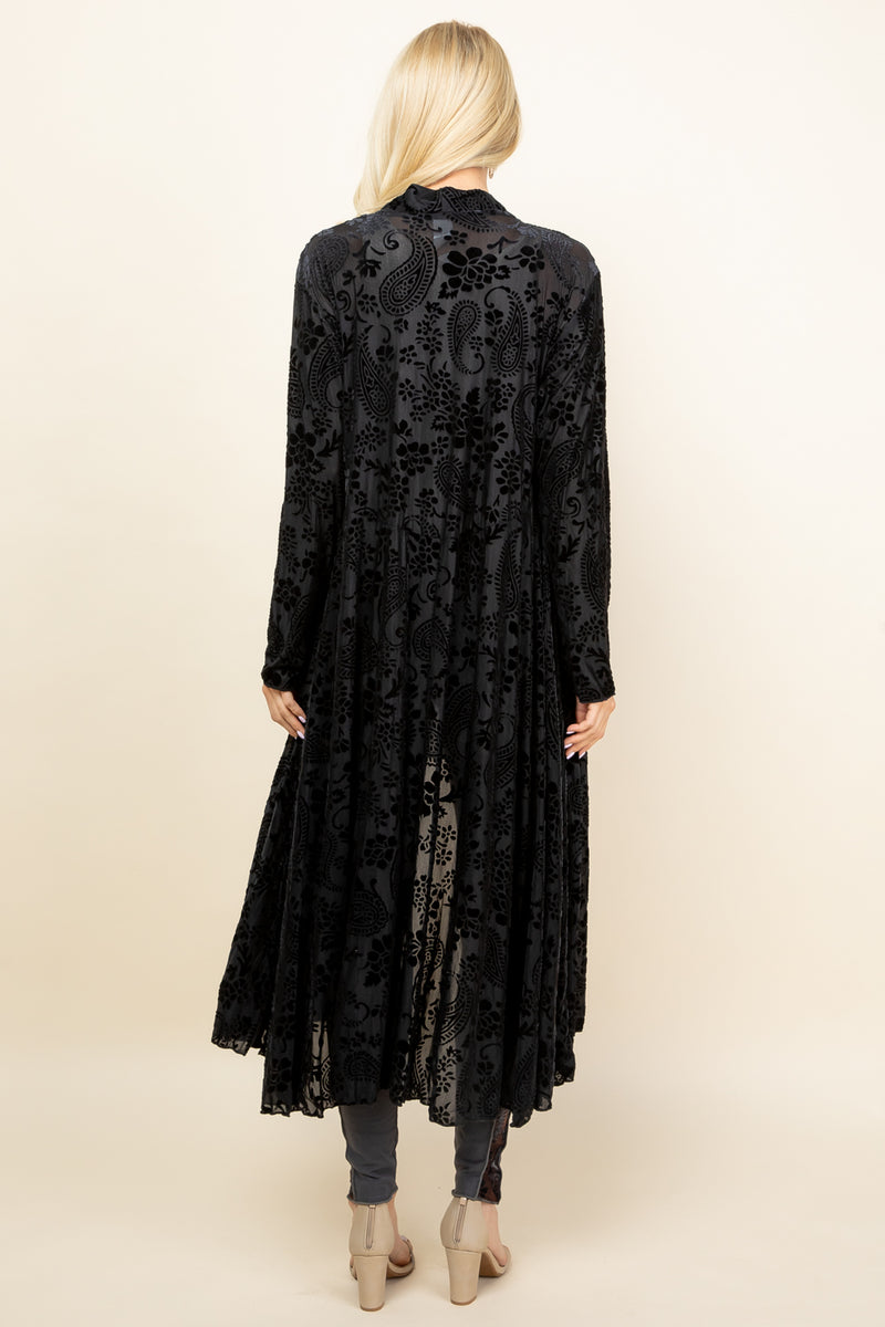 Black Chloe Burnout Paisley Velvet Long Jacket - Back