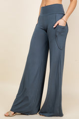 Charcoal Wide Leg Palazzo Pants - Front