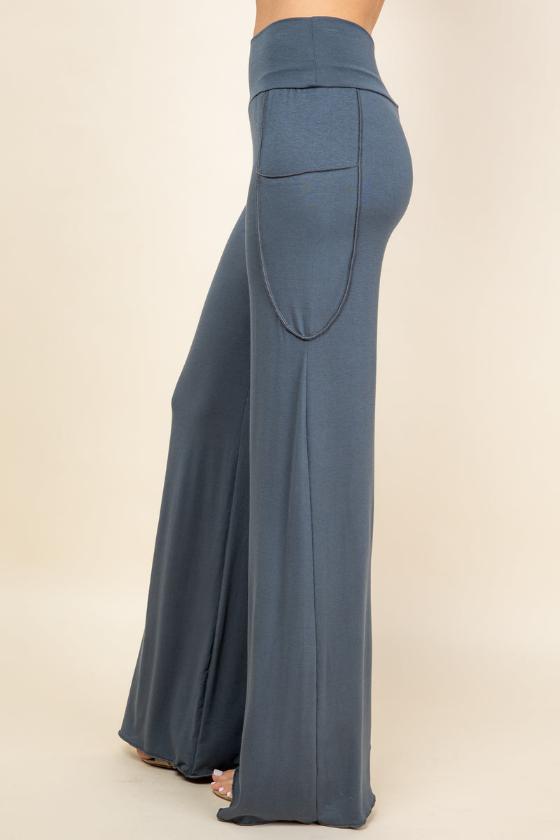 Charcoal Wide Leg Palazzo Pants - Side