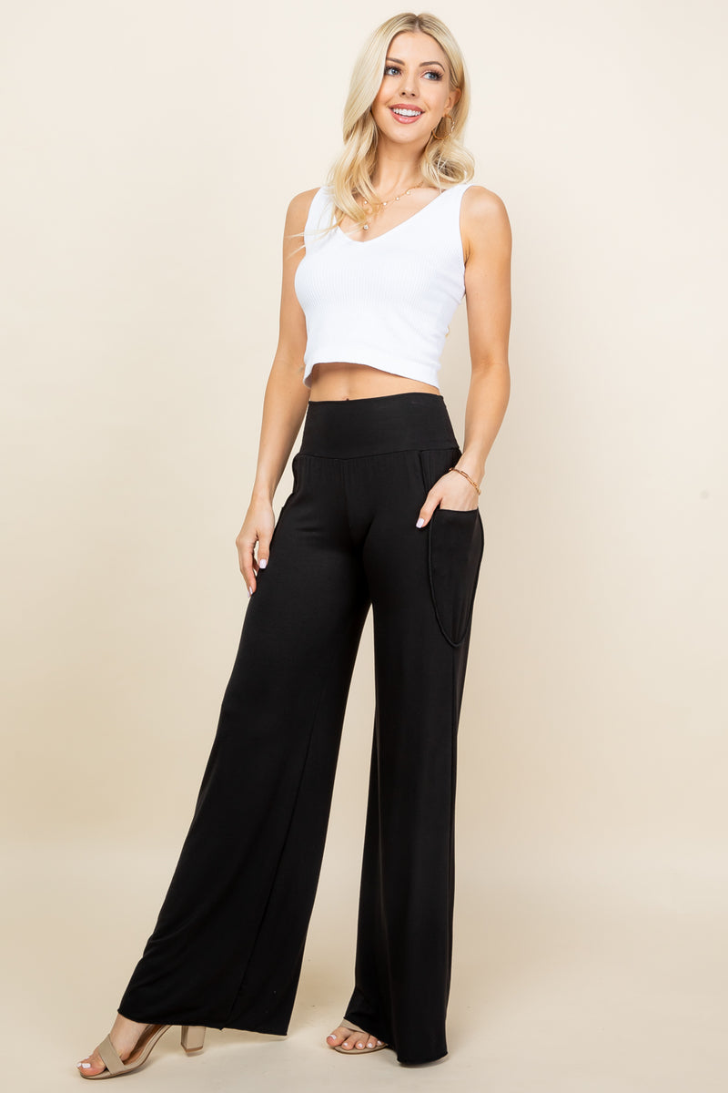 Black Wide Leg Palazzo Pants - Full