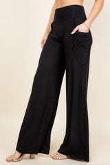 Black Wide Leg Palazzo Pants - Front