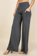 Dark Heather Wide Leg Palazzo Pants - Front