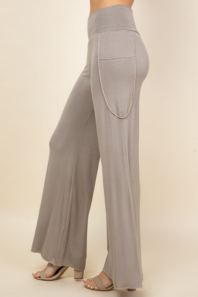 Mocha Wide Leg Palazzo Pants - Side