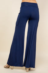 Navy Blue Wide Leg Palazzo Pants - Back