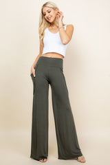 Olive Wide Leg Palazzo Pants - Full