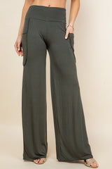 Olive Wide Leg Palazzo Pants - Front