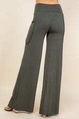 Olive Wide Leg Palazzo Pants - Back