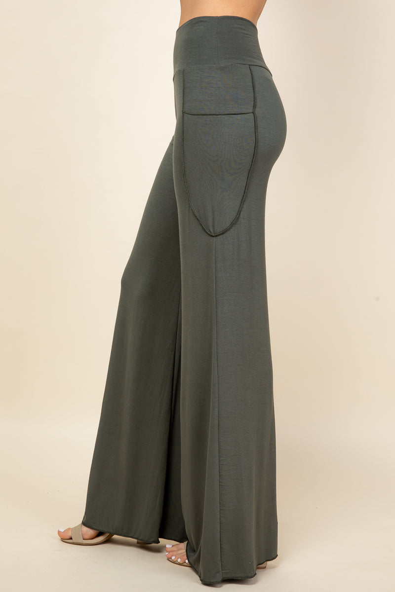 Olive Wide Leg Palazzo Pants -Side