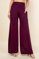 Burgundy Wide Leg Palazzo Pants - Front