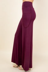 Burgundy Wide Leg Palazzo Pants - Side