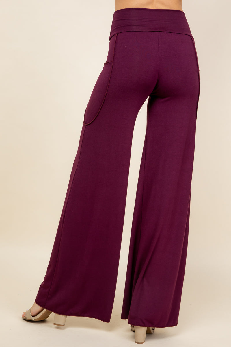 Burgundy Wide Leg Palazzo Pants - Back