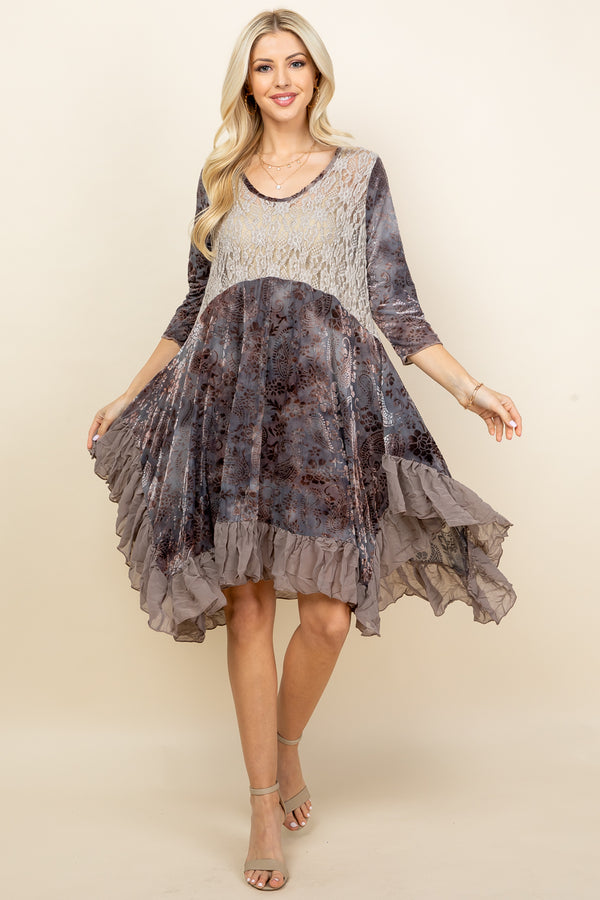 Light Grey Jolie Burnout Paisley Velvet Dress - Full