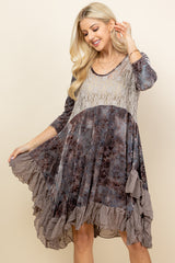 Light Grey Jolie Burnout Paisley Velvet Dress - Front