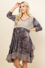 Light Grey Jolie Burnout Paisley Velvet Dress - Side