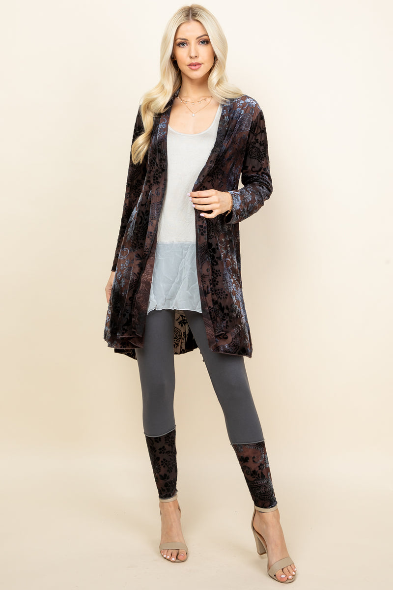 Brown Chloe Burnout Paisley Velvet Jacket - Full