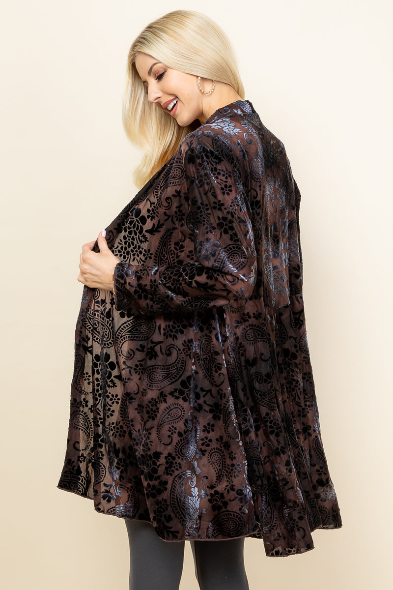 Brown Chloe Burnout Paisley Velvet Jacket - Side