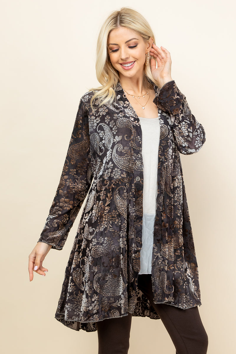 Charcoal Chloe Burnout Paisley Velvet Jacket - Front