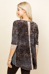 Charcoal Ella Burnout Paisley Velvet Tunic Top - Back