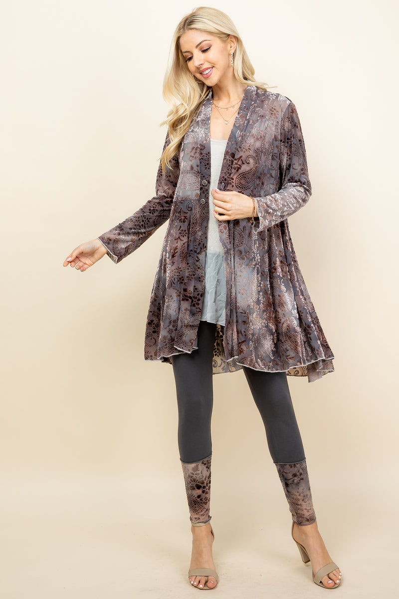 Light Grey Chloe Burnout Paisley Velvet Jacket - Full