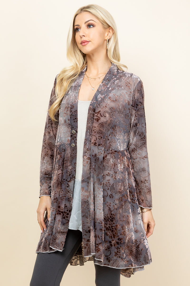 Light Grey Chloe Burnout Paisley Velvet Jacket - Side