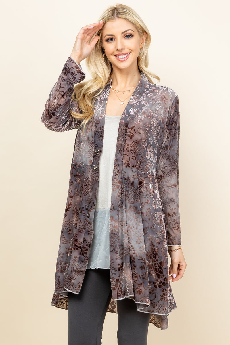 Light Grey Chloe Burnout Paisley Velvet Jacket - Front