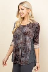 Light Grey Ella Burnout Paisley Velvet Tunic Top - Side