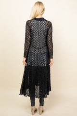 Black Crochet Lace Long Jacket - Back