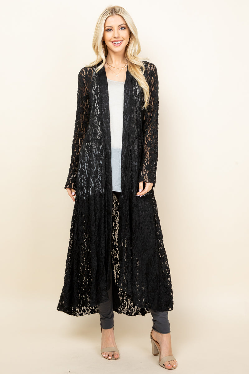 Black Lace Long Pucker Jacket - Front