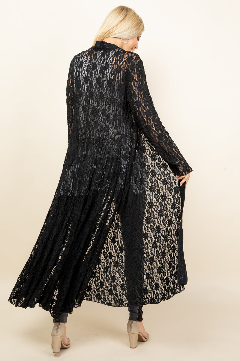 Black Lace Long Pucker Jacket -Back