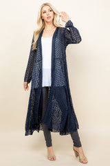 Navy Crochet Lace Long Jacket - Full