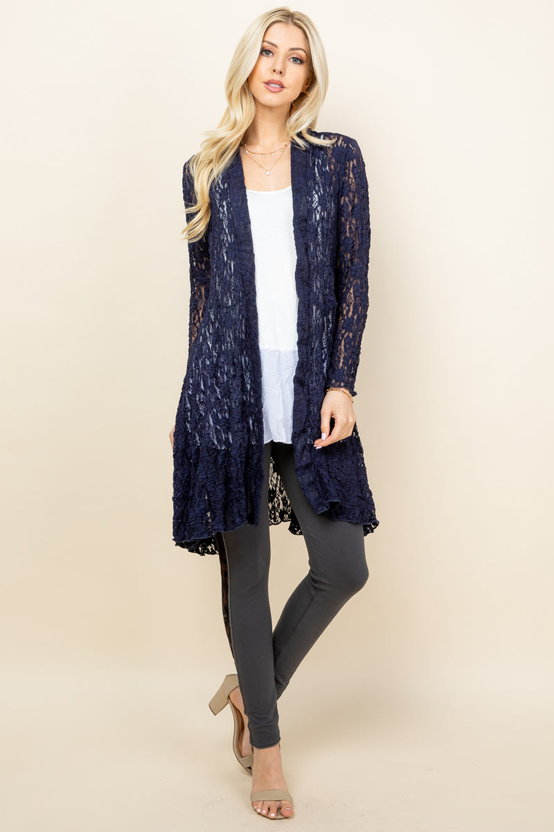 Navy Lace Pucker Jacket - Full