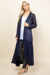 Navy Blue Lace Long Pucker Jacket - Side