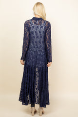 Navy Blue Lace Long Pucker Jacket - Back