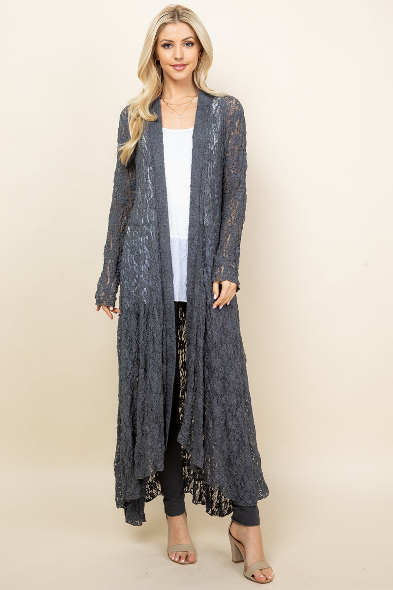 Charcoal Lace Long Pucker Jacket - Front