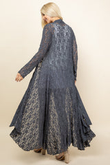 Charcoal Lace Long Pucker Jacket - Back