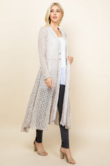 Oatmeal Crochet Lace Long Jacket - Side