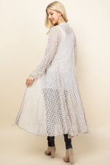 Oatmeal Crochet Lace Long Jacket - Back