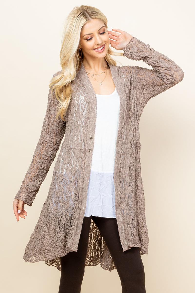 Mocha Lace Pucker Jacket - Front